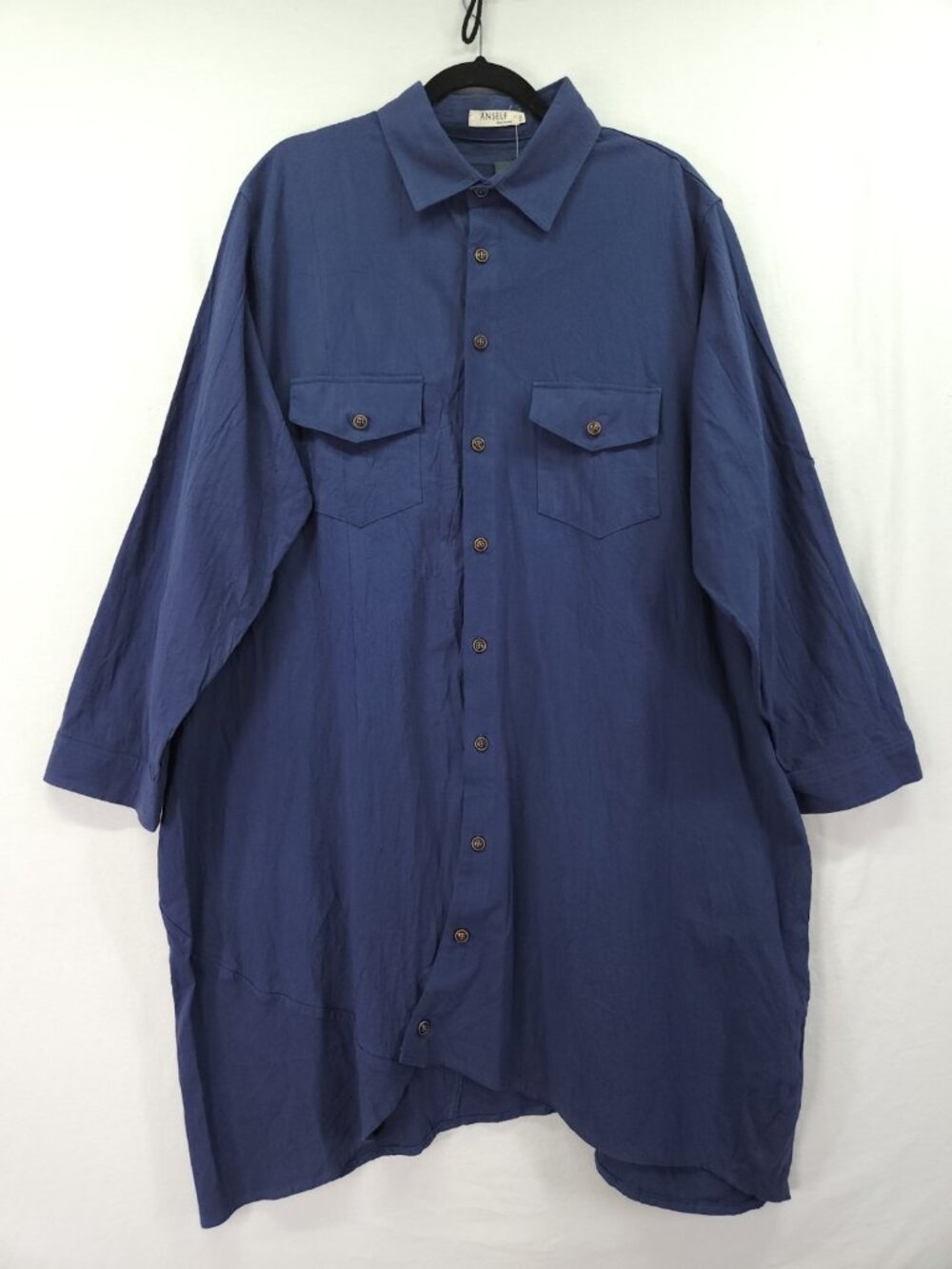 Anself Womens Size 5XL Navy Blue Long Sleeve Button Down Tunic Shirt Dress